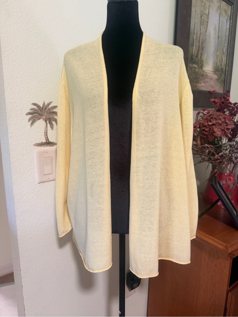 Coldwater Creek Pale Yellow Open-Front Lightweight Cardigan Sweater
